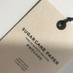 Premium upcycled sugarcane cardstock hang tags for retail in Los Angeles by Indie Printing