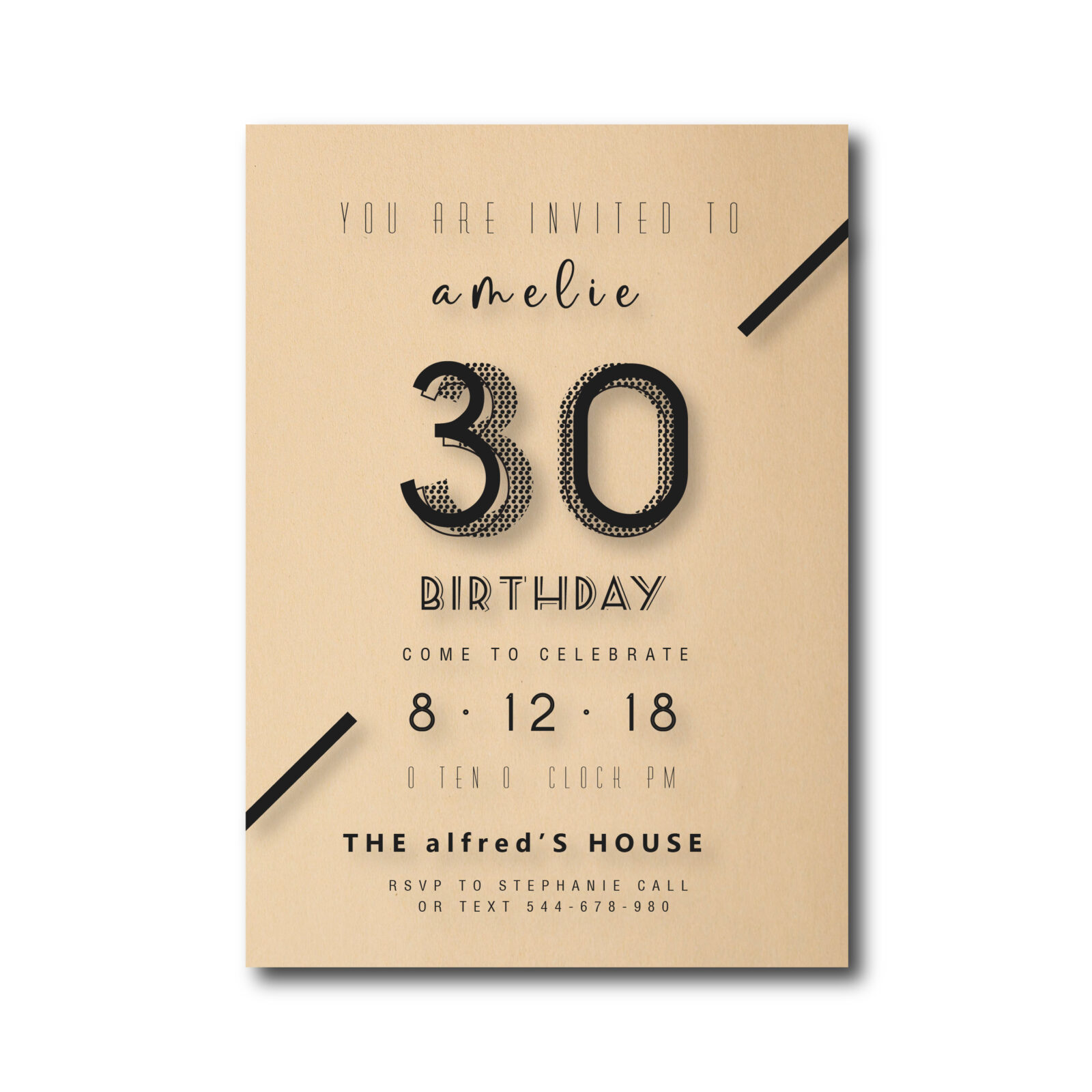 Eco-friendly 100% Sugarcane Adult Birthday Invitation printed on upcycled tree-free paper in Los Angeles.