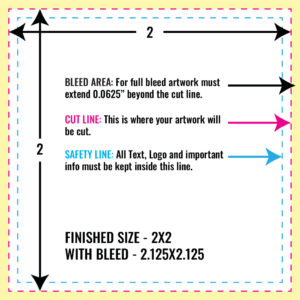 Custom 2x2 square stickers printed in Los Angeles by Indie Printing